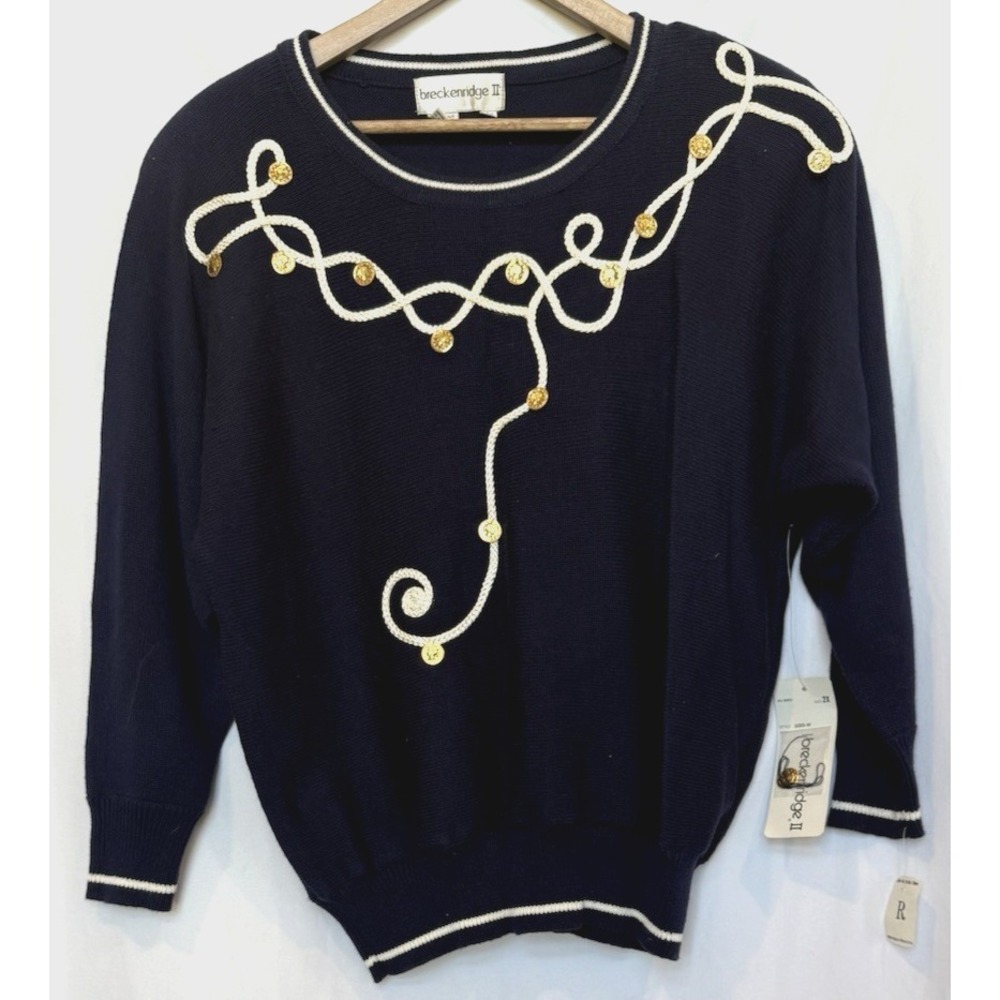 Vintage Preppy Nautical Knit Sweater Womens‎ Size 2X Navy Coastal Yacht Rope NWT - Picture 2 of 13